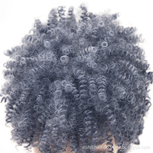 aishili wholesale short afro curly wigs with blue mixed grey pixie cut curly synthetic hair wig for black women